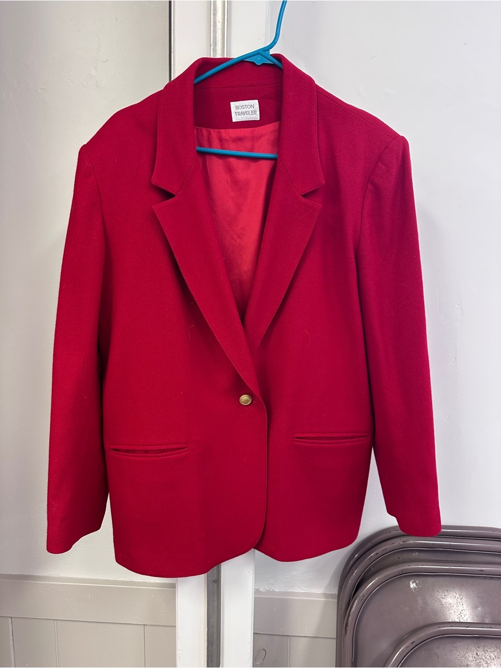 Women's Red Single-Button Blazer